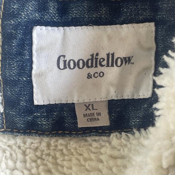 Goodfellow Jacket Mens XL Blue Sherpa Lined Denim Trucker Faux Fur Collar Button - Picture 6 of 10